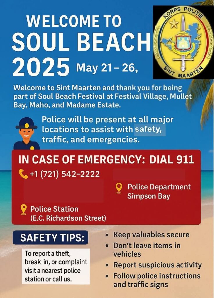 KPSM Safety Message Soul Beach Festival 2025 Dutch St Maarten